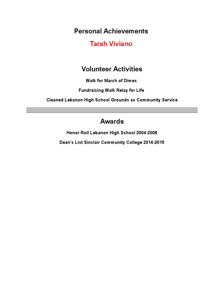 Personal Achievements Paper | PDF
