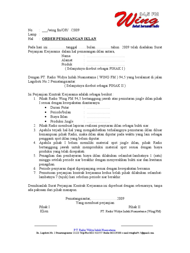 Contoh kontrak perjanjian sewa rumah