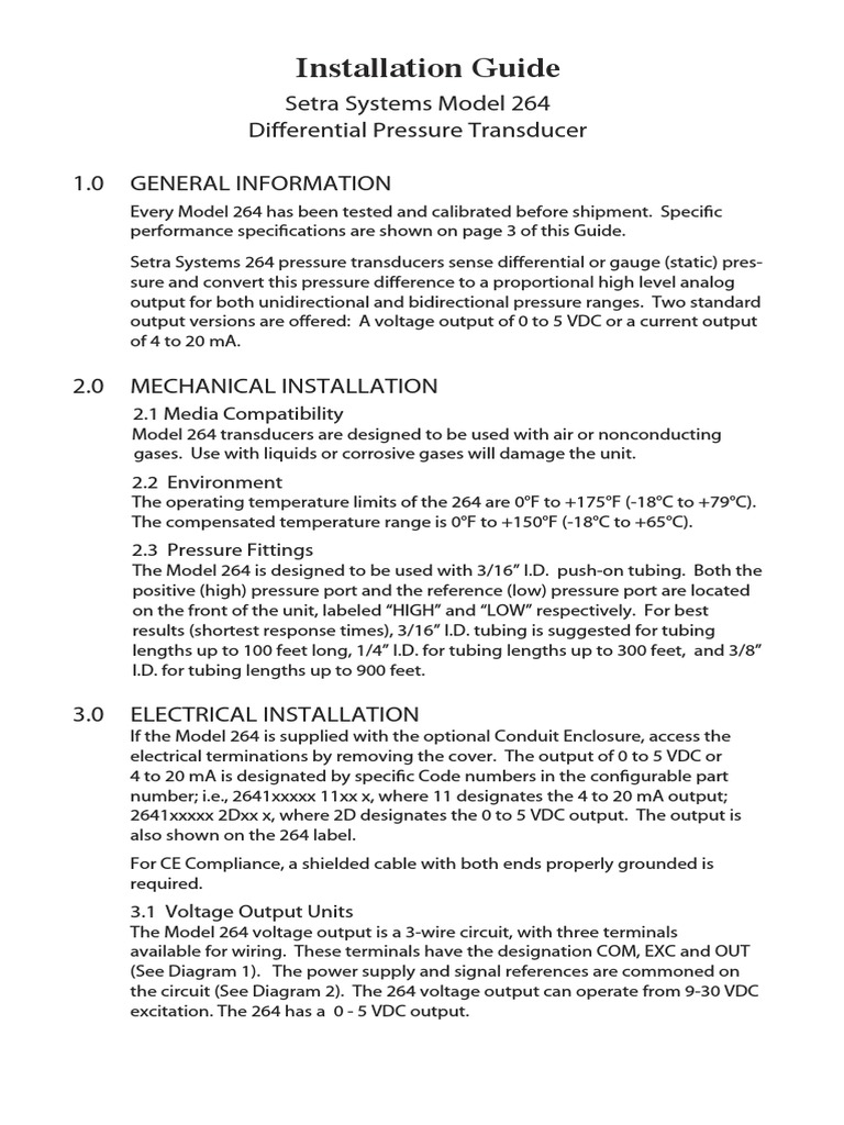 Setra Model 264 Operating Instructions PDF Pressure Measurement