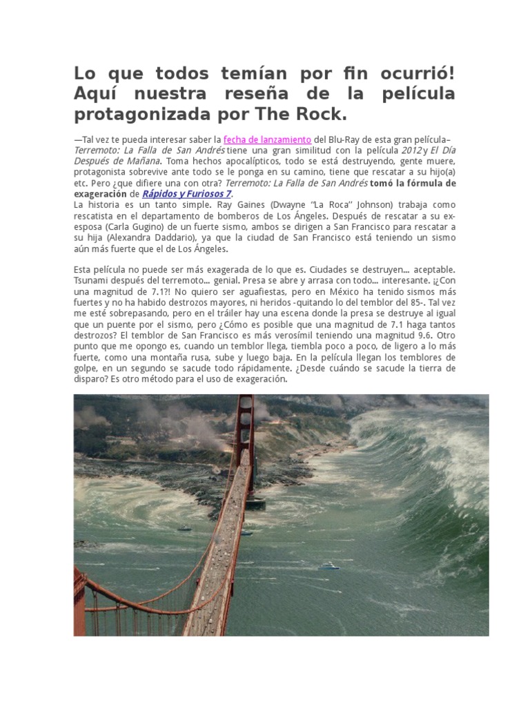 Resumen de Pelicula Falla de San Andres | Temblores | Desastres y ...
