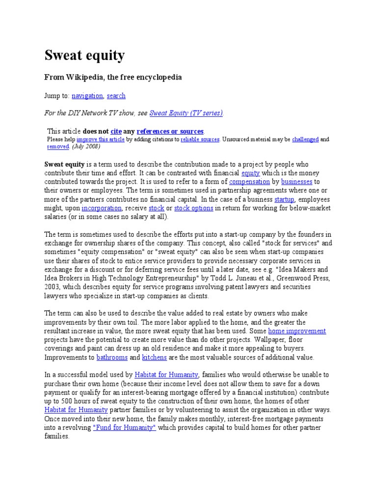Sweat Equity PDF Corporate Finance Venture Capital