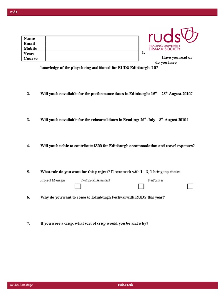 Edinburgh Audition Forms | PDF