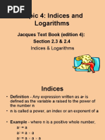 Topic 4: Indices and Logarithms: Jacques Text Book (Edition 4) : Section 2.3 & 2.4