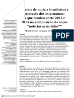 Portais de Notícia Brasileiros e Interesse Dos Internautas: o Que Mudou Entre 2012 e 2013 Na Composição Da Seção "Notícias Mais Lidas"?