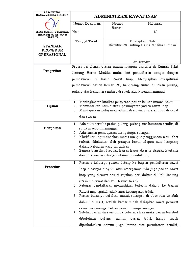 Sop Administrasi Rawat Inap