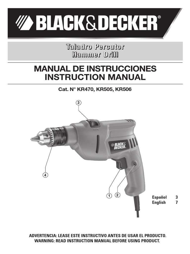Especificaciones técnicas taladro B&D Drill Ac Power Plugs And Sockets