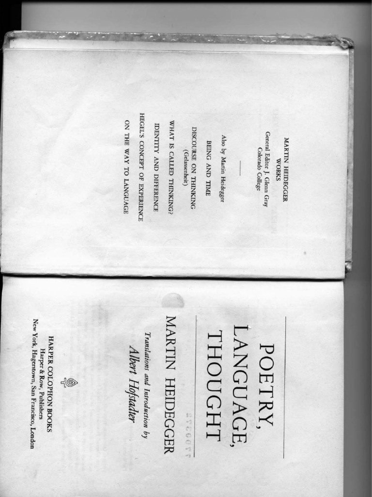 Martin Heidegger Poetry Language Thought Pdf