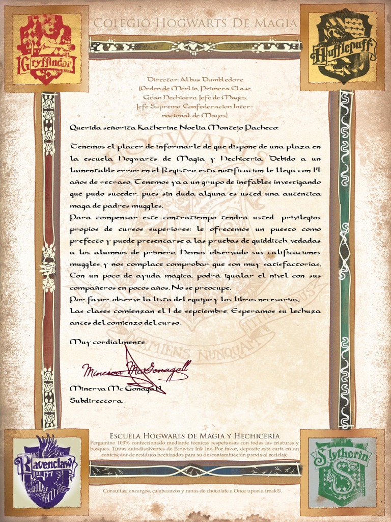 Carta Hogwarts