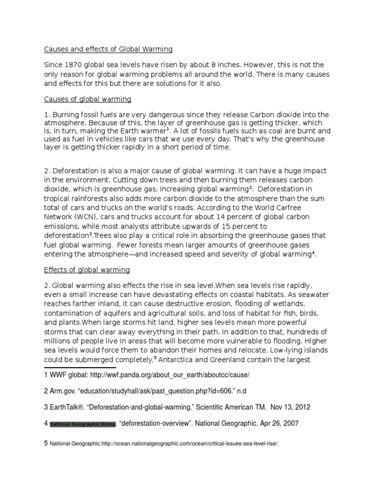Causes and Effects of Global Warming | PDF | Global Warming ...
