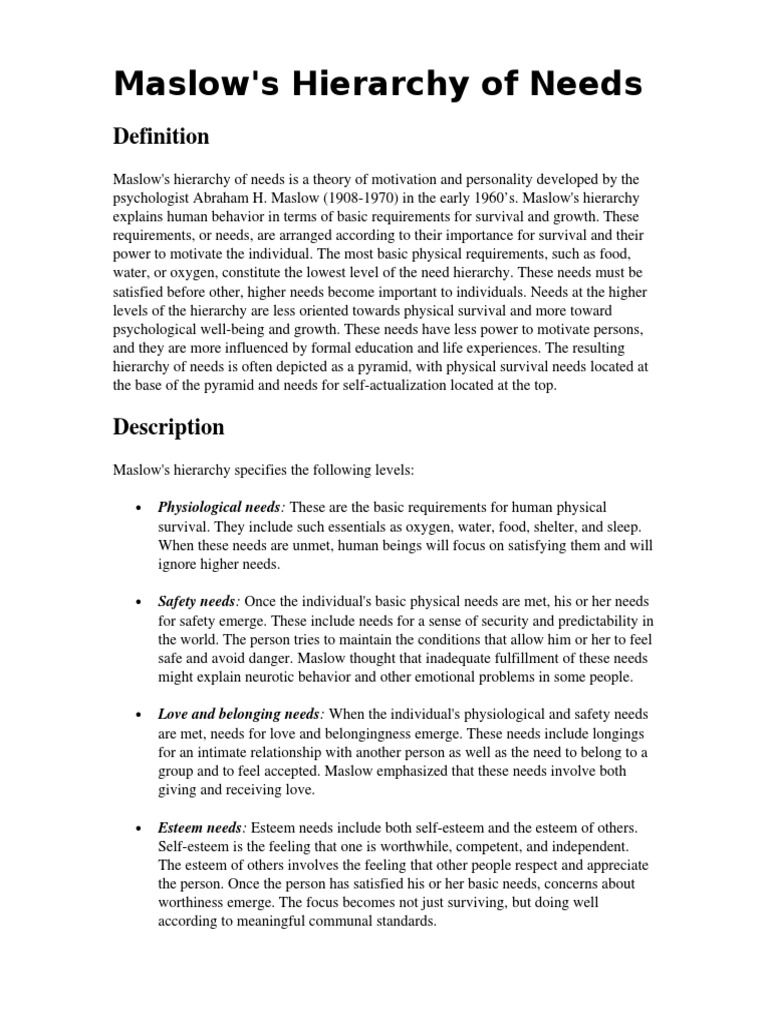 Understanding Maslow's Needs Hierarchy | PDF | Self Actualization ...