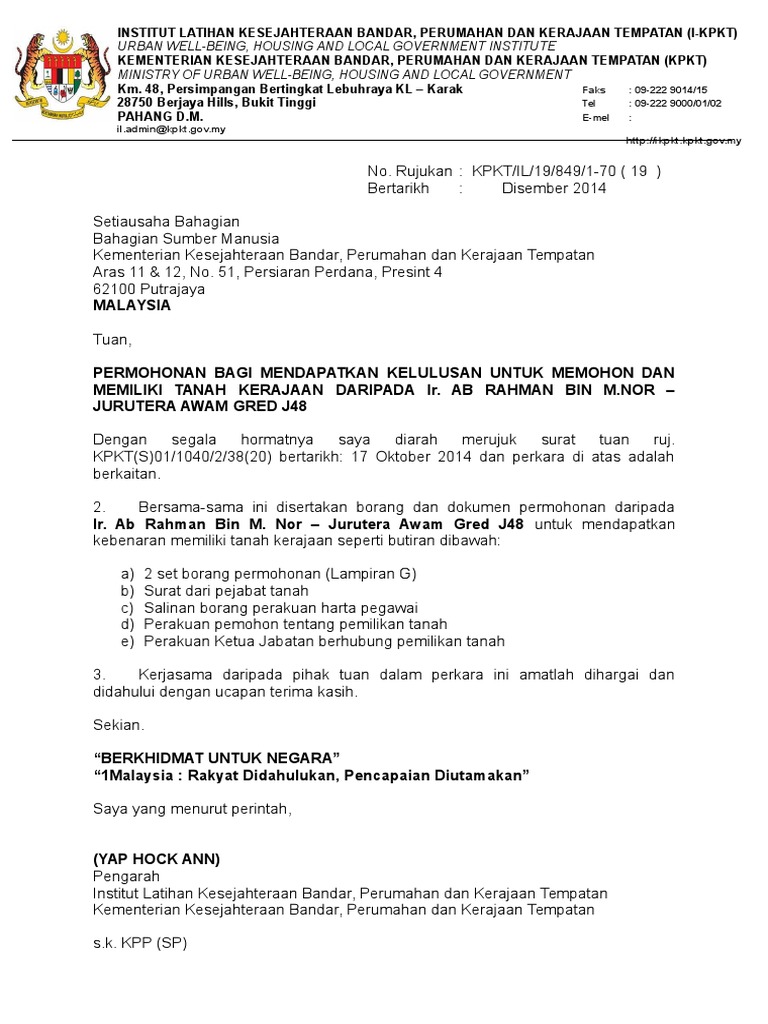 Contoh Surat Permohonan Tanah Kerajaan Baru - Letter Website