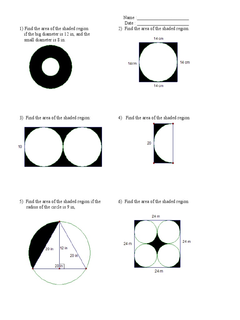 Area Of Shaded Region Worksheet