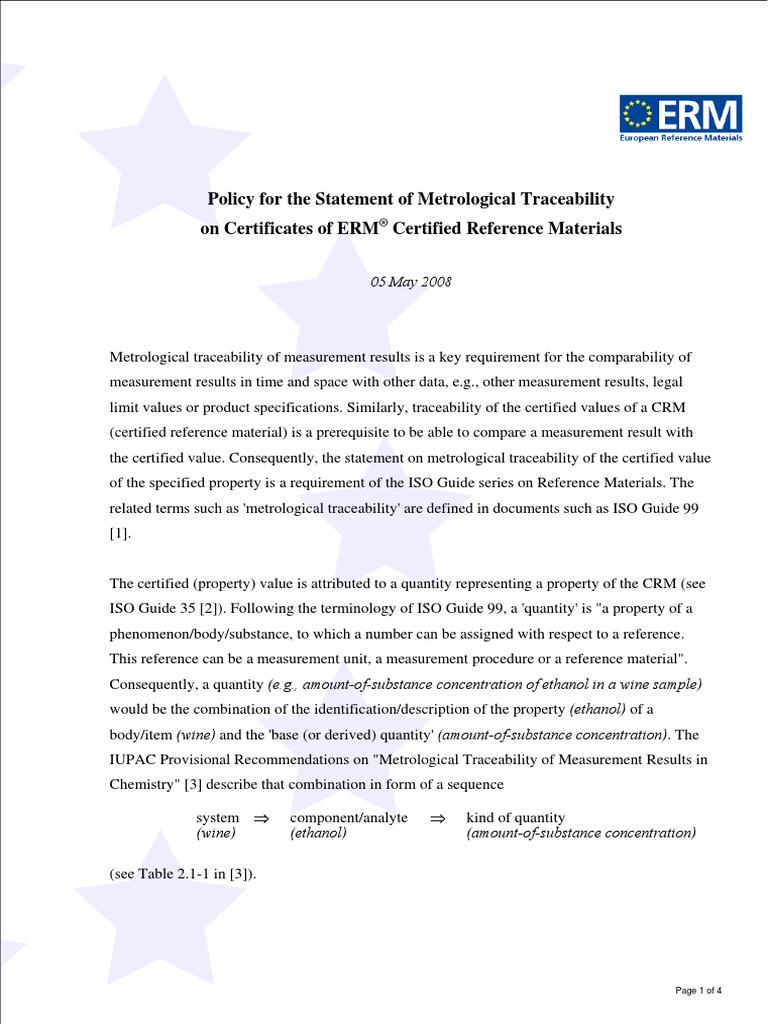 Erm Traceability Statement Policy Final 5 May 2008 | PDF | Calibration ...