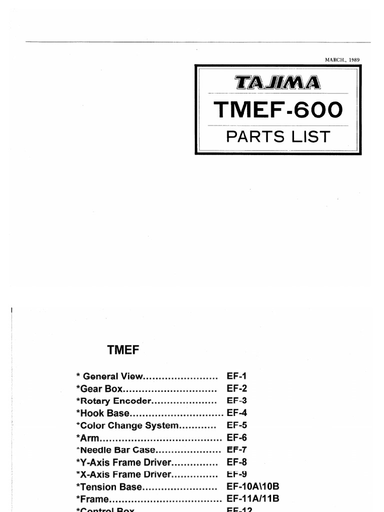 TAJIMA TMEF600 Parts List (1989)