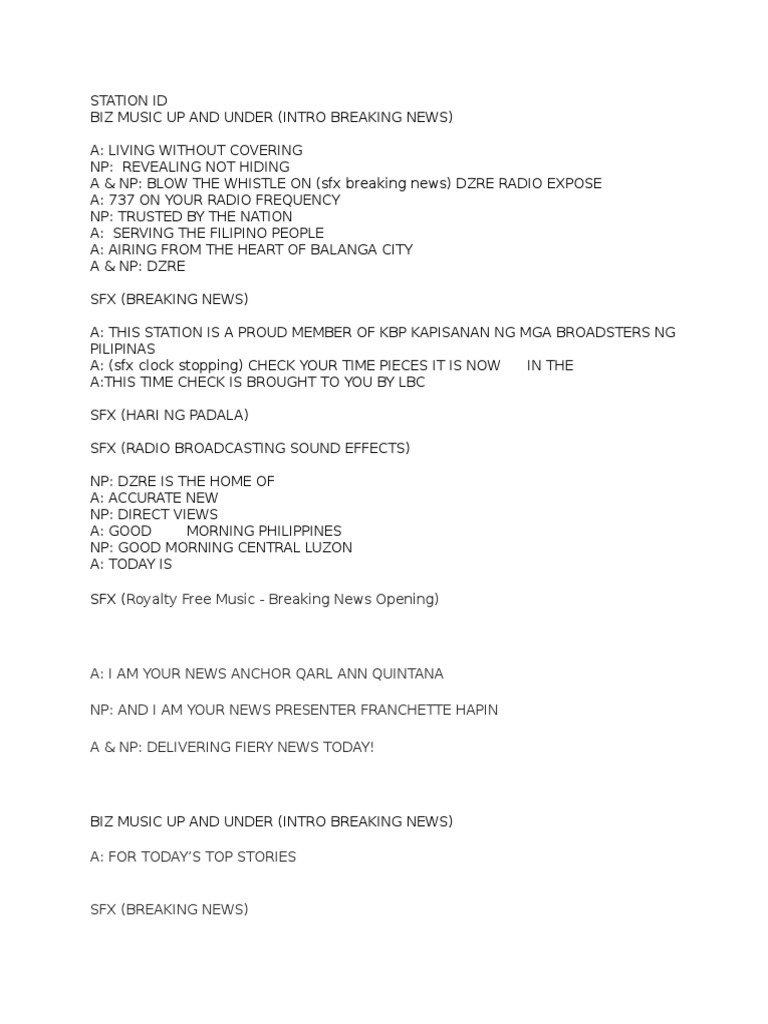 Radio broadcasting script television news news media