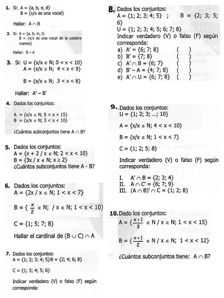 Problemas de Teoría de Conjuntos 1° de Secundaria | PDF