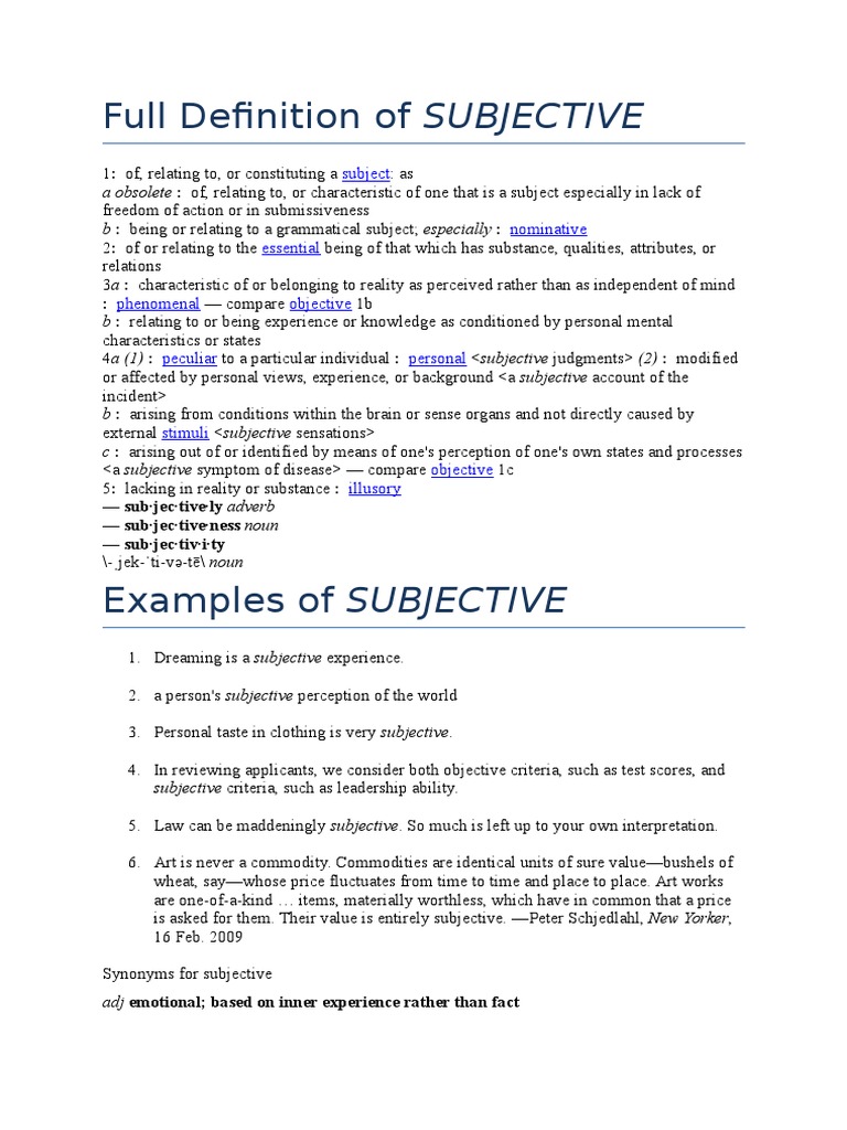essay about subjective definition