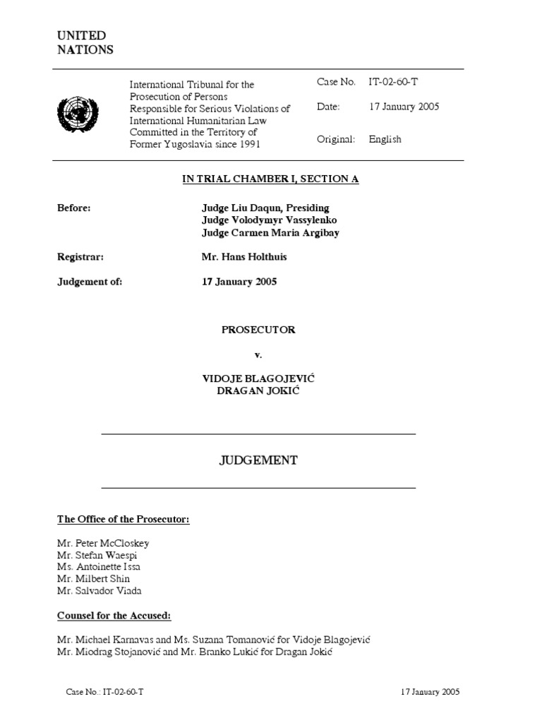 Vidoje Blagojevic &amp; Dragan Jokic Trial Judgement