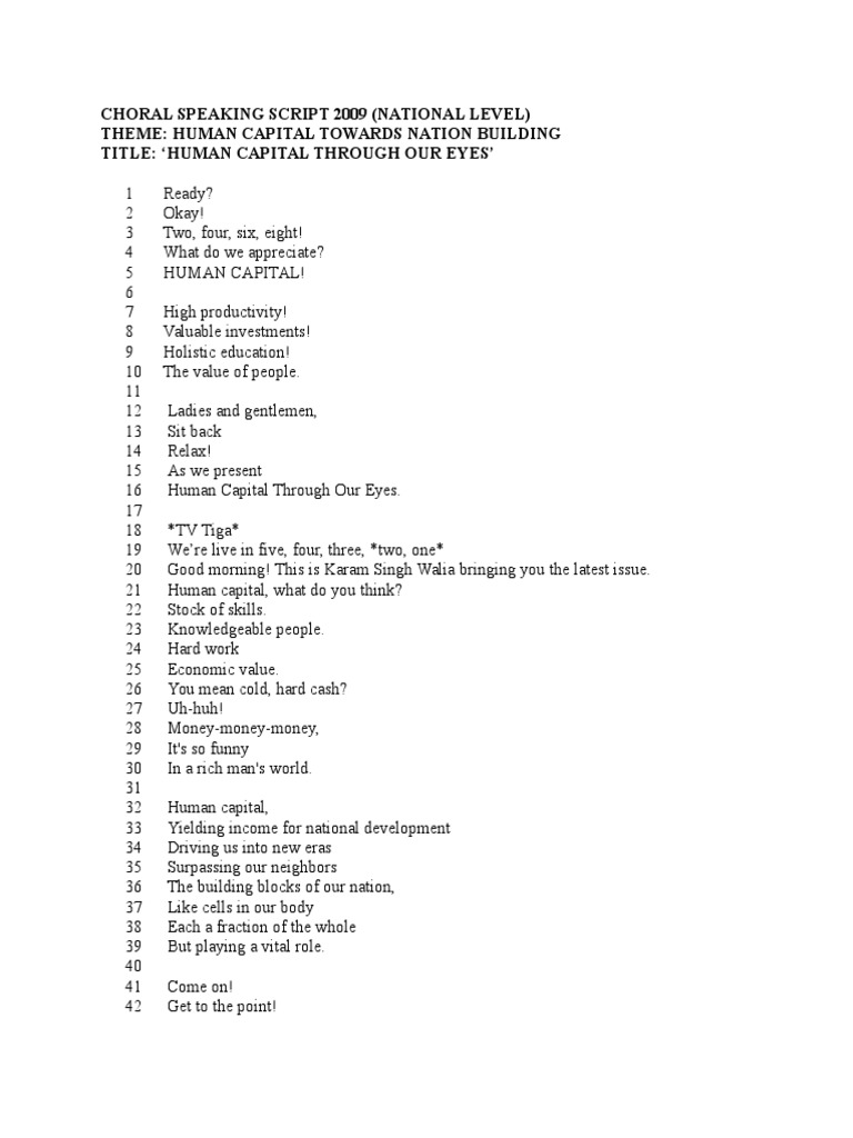Choral Speaking on Human Capital | PDF | Human Capital | Business