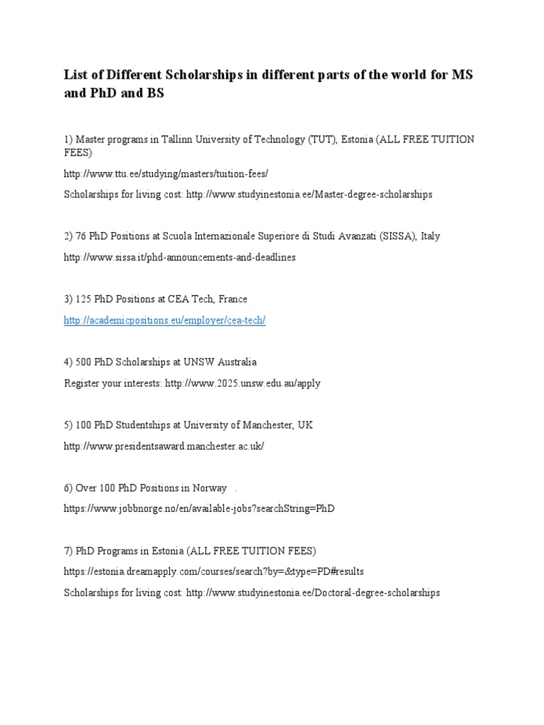 Scholarships Bs Ms And Phd Doctor Of Philosophy Master Of Science