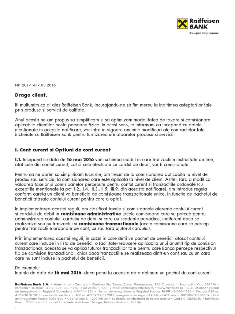 Modificari Contractuale Produse Si Servicii Raiffeisen Bank Adresate Persoanelor Fizice