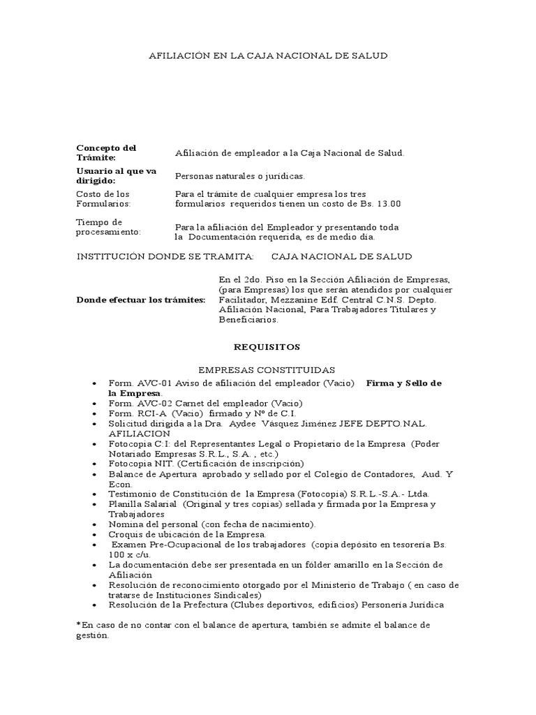 Afiliacion en La Caja Nacional de Salud | PDF | Gobierno | Business