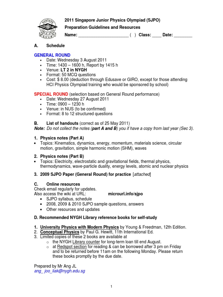 SJPO 2011 Preparation Guidelines | PDF