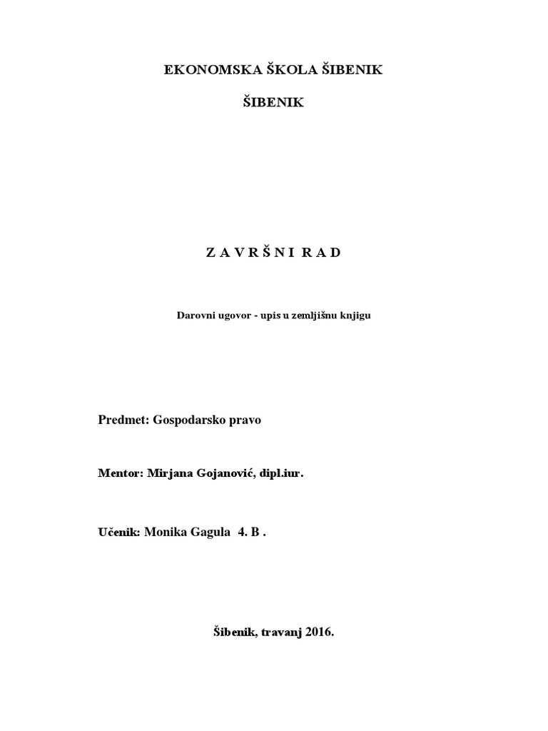 Darovni Ugovor Za Nekretnine Pdf