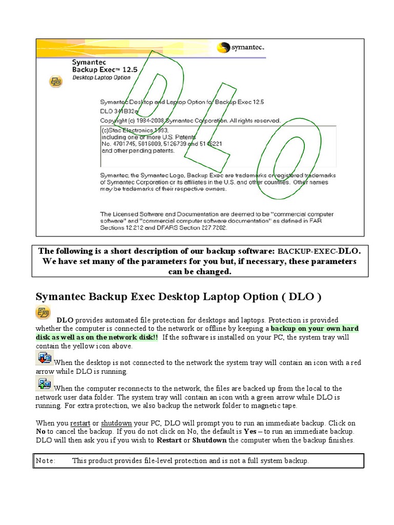 Symantec Backup Exec Desktop Laptop Option (DLO) | PDF | Backup
