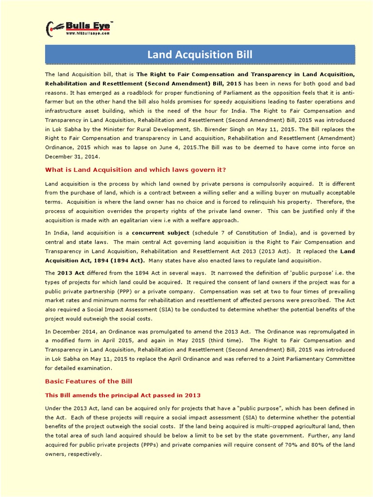 Land Acquisition Bill What Is Land Acquisition and Which Laws Govern