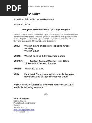westjet media advisory