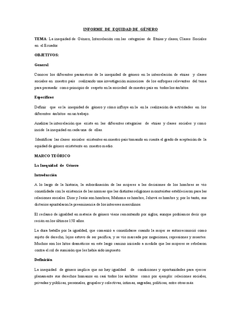 Informe de Equidad de Género (2) | Desigualdad social | Clase y desigualdad