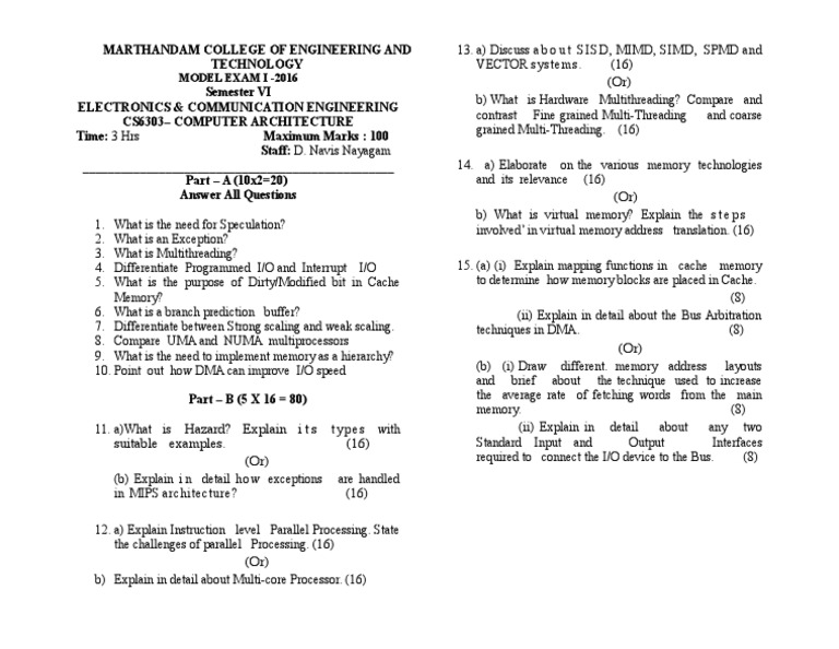 CS6303 Model I | PDF | Input/Output | Cpu Cache