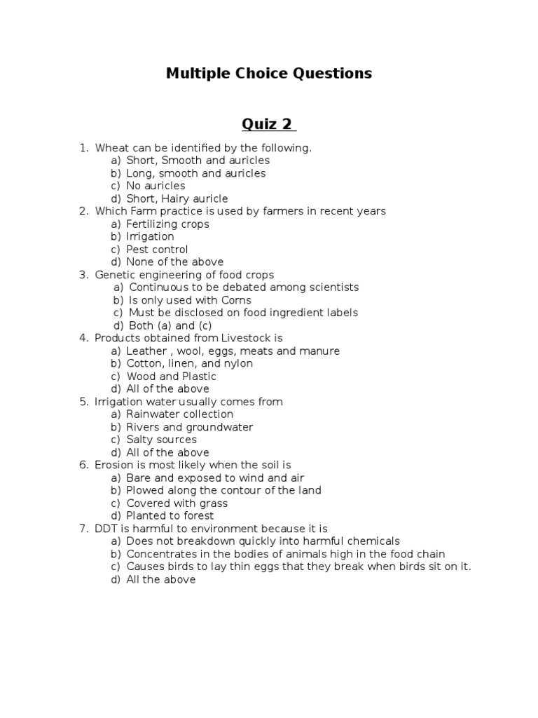 Agriculture Quiz: Crop and Farming Practices | PDF