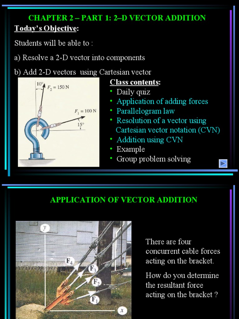 Chapter 2 - Part 1: 2-D Vector Addition: Today's Objective | PDF ...