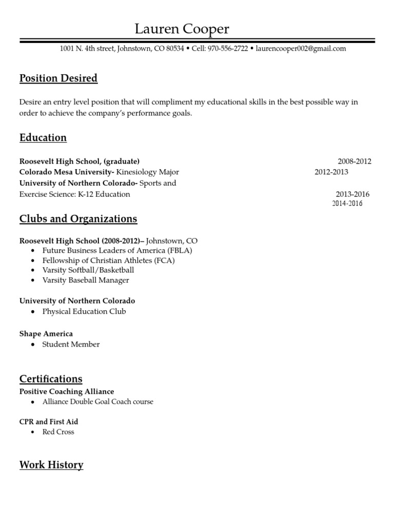 Lauren Cooper: Position Desired | PDF
