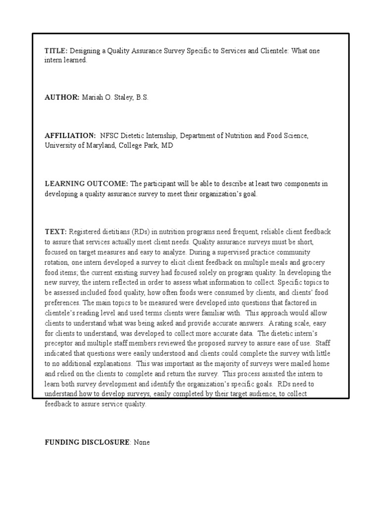 Quality Assurance Survey Design for RDs | PDF