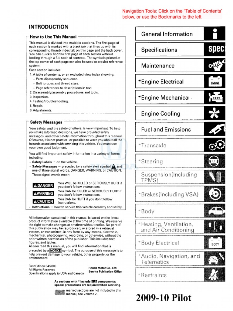 09 10 Honda Pilot Service Manual Pdf Airbag Piston