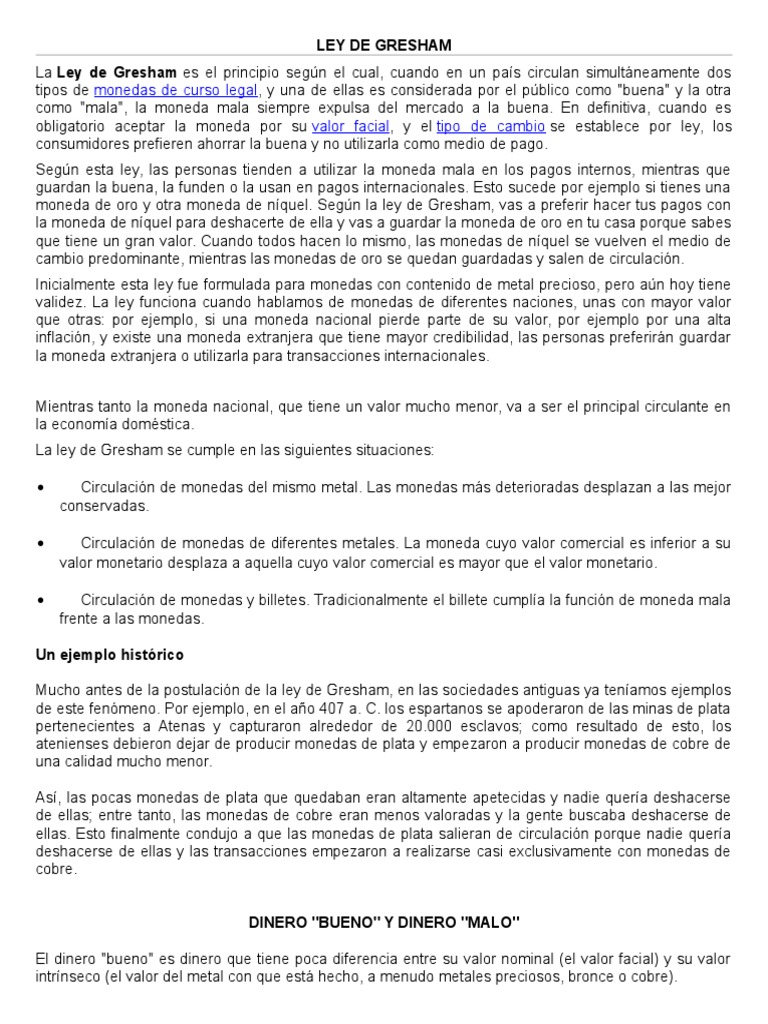 Ley de Gresham PDF Monedas Dinero