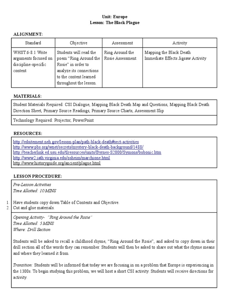 The Black Death Lesson Plan | PDF | Black Death | Educational Assessment