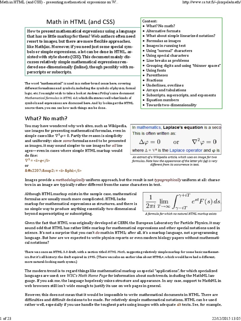 Math in HTML and CSS | PDF | Html | Cascading Style Sheets