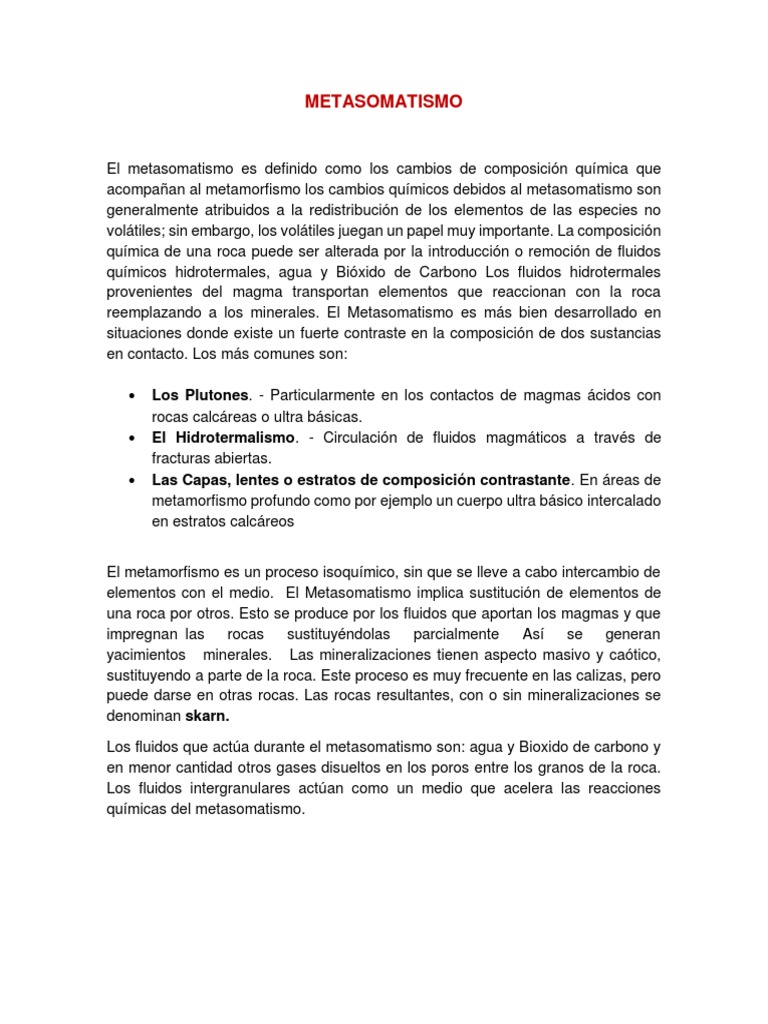 Metasomatismo en Geología: Procesos y Efectos | PDF | Roca (geología ...