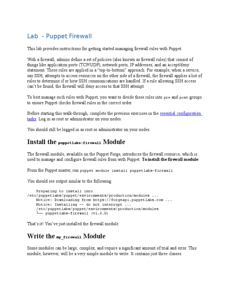 Lab Puppet Firewall PDF Firewall Port