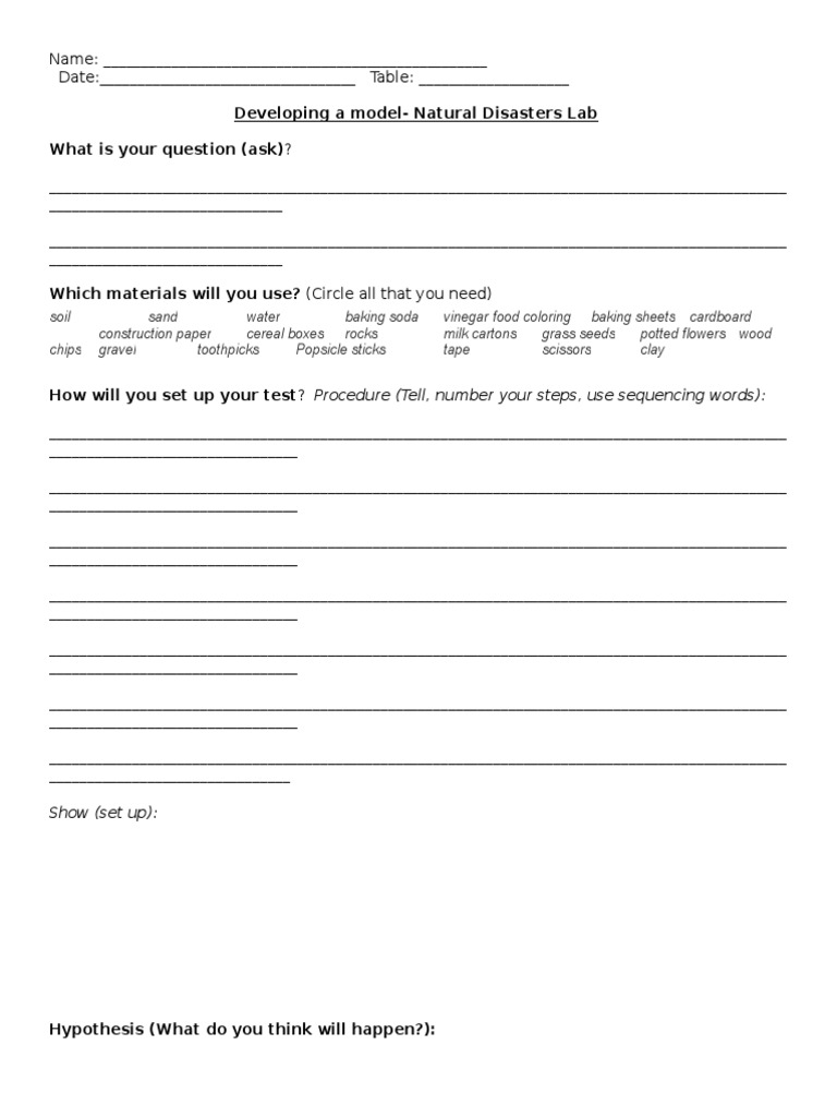 Developing A Model-Natural Disasters Lab What Is Your Question (Ask ...