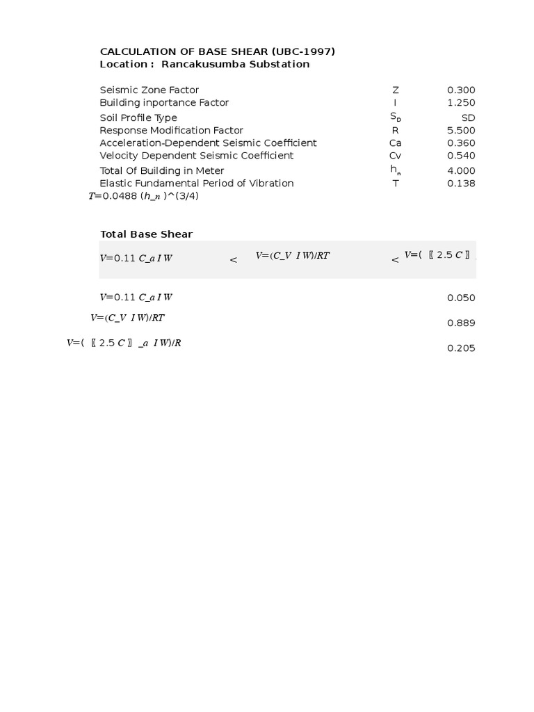 Base Shear Calculation for Seismic Design | PDF
