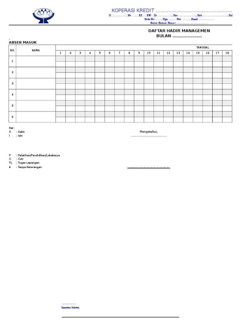 Contoh Format Absen Karyawan