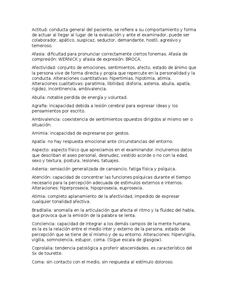 Glosario Psicopatologia | PDF | Sicología | Mente