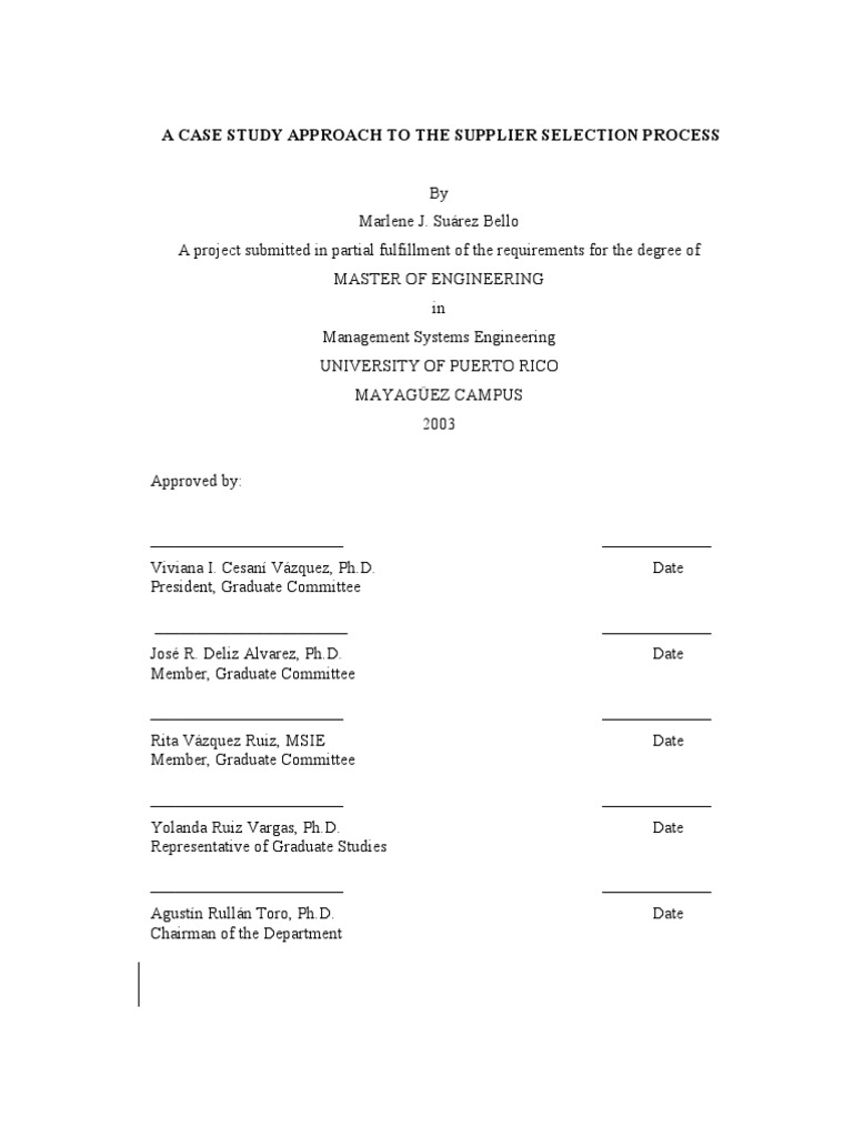 A Case Study Approach To The Supplier Selection Process | PDF ...