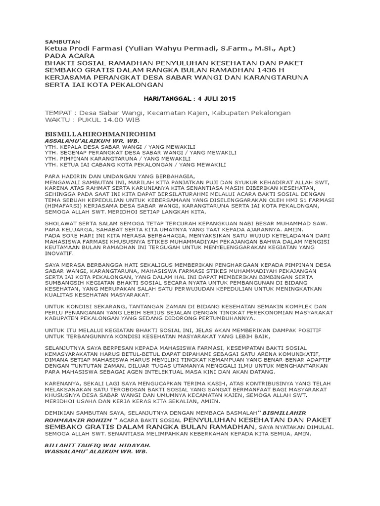 Contoh Sambutan Ketua Karang Taruna Kumpulan Referensi Teks Pidato