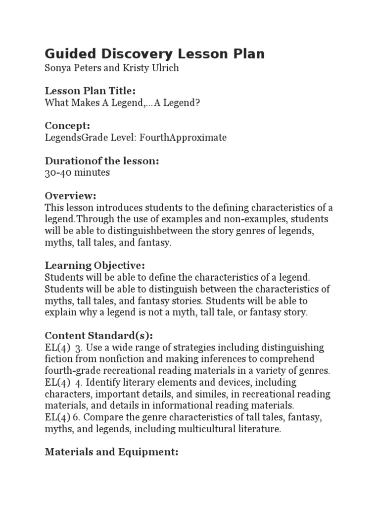 Understanding Legends: A Guided Lesson | PDF | Legends | Lesson Plan
